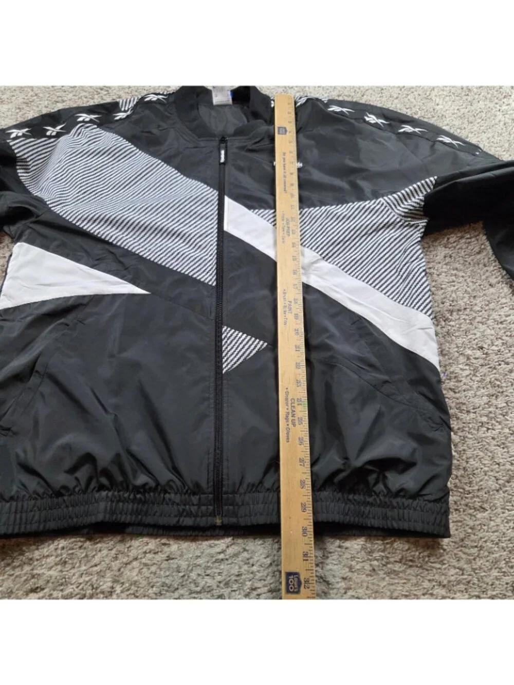 Reebok Windbreaker Mens Large Black White Full Zip Retro Colorblock Vented